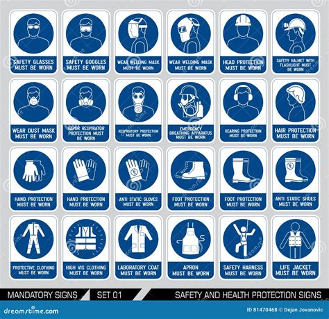 Set Of Safety And Health Protection Signs Stock Vector Illustration
