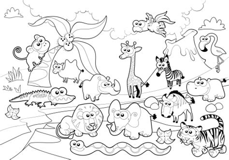 Detailed Coloring Page Zoo Animals