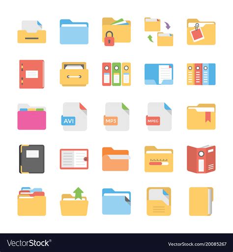 Flat Icons Set Of Files And Folders Royalty Free Vector