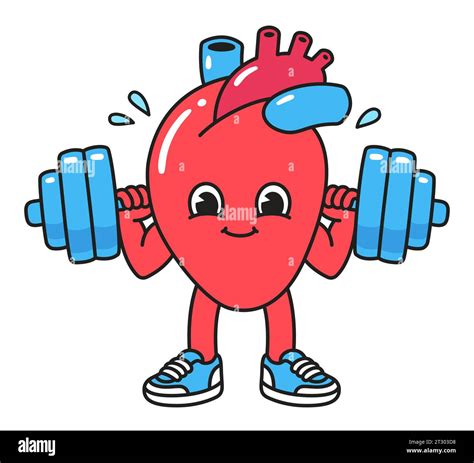 Cute Cartoon Heart Character Lifting Heavy Barbell Healthy Heart