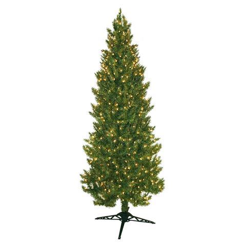 Shop 7 Ft Pre Lit Spruce Slim Artificial Christmas Tree With White