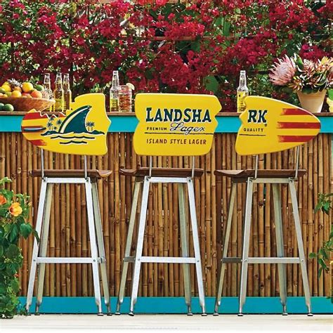 Margaritaville Landshark Surfboard Barstools Set Of Three Tiki Bar