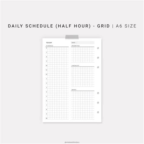 Daily Planner Printable A6 Size Daily Planners Half Hour Etsy