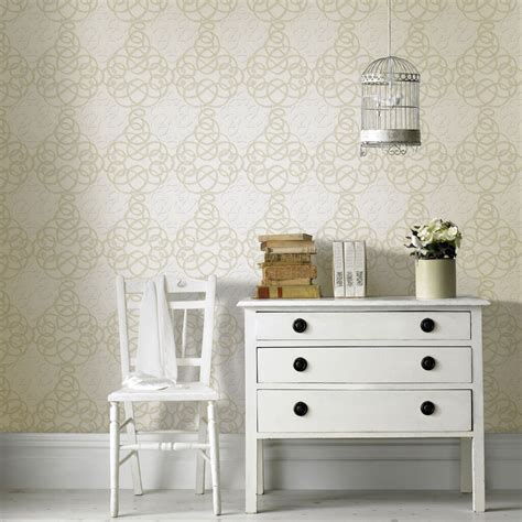 Ribbon Dance Ivory And Gold Wallpaper Graham And Brown