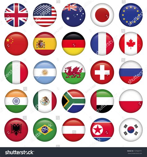 Set Round Flags World Top States Stock Vector 137660771 Shutterstock