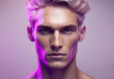 Premium Photo Portrait Of Man With Pink Makeup Pink Hair Pink Light