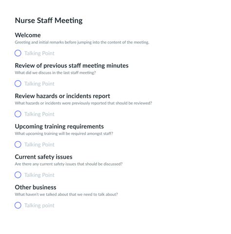 Printable Nursing Staff Meeting Agenda Template