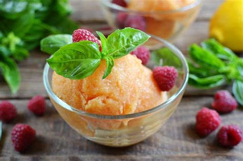 Raspberries With Peach Basil Sorbet Recipe Cook Me Recipes