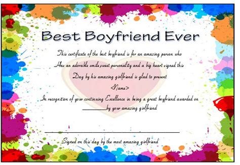 Printable Best Boyfriend Award Certificate Border Certificate