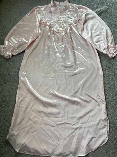 Vintage Miss Elaine Brushed Back Satin Nightgown Womens Large L Pink Embroidery 3275 Picclick
