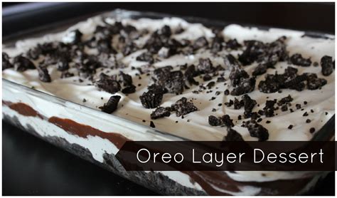 1 pack oreo cookies, 1/2 cup melted butter, 2 packs instant chocolate pudding, 3 1/4 cups cold milk, 1 pack cream cheese, softened, 1 cup powdered sugar, 2 tubs cool whip. lew party of 2: The Delicious Oreo Layer Dessert
