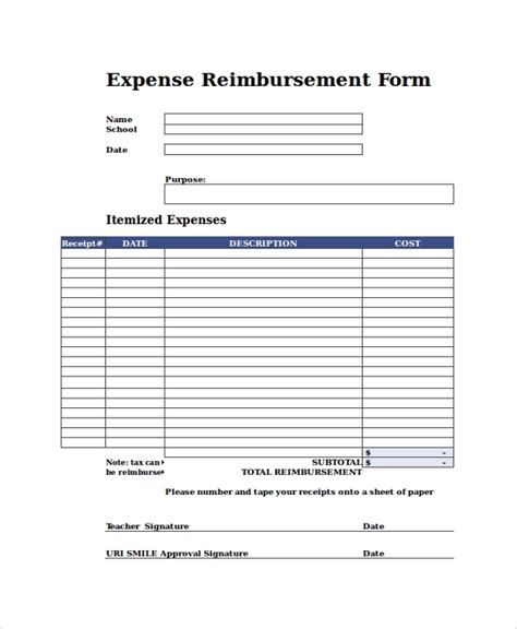 sample reimbursement forms   ms word excel