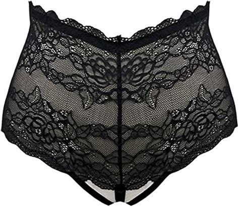 Icollection Lingerie High Waisted Lace Crotchless Panty Black Lace Panty Clothing