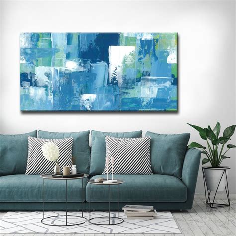 Modern Aqua Retreat Wrapped Canvas Wall Art Living Room Decor On A