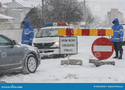 Road Closed In Winter Due To Snow Storm Editorial Stock Photo Image