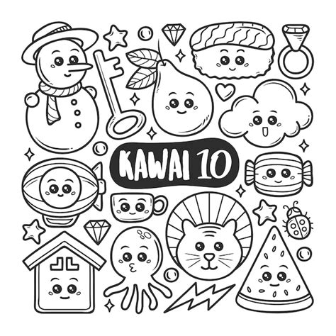 Premium Vector Kawaii Icons Hand Drawn Doodle Coloring