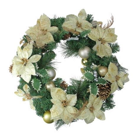 Northlight White Poinsettia And Pine Cone Artificial Christmas Wreath