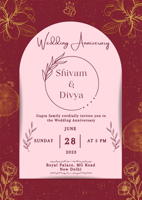 Wedding Anniversary Invitation Card Golden Shaadi Vibes
