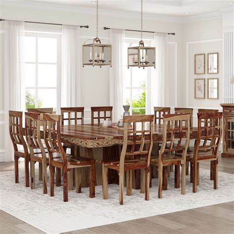 Dallas Ranch Solid Wood Pedestal Rustic Large Square Dining Room Table