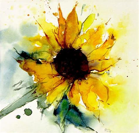 Watercolor Sunflower By Annemiek Groenhout Sunflower Watercolor