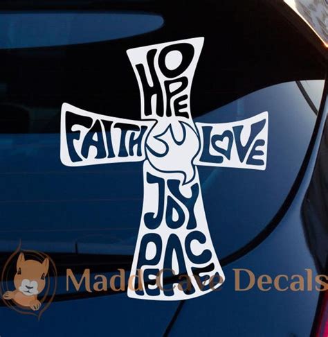 Faith Hope Love Peace Joy Decal Christian Car Decal Cross Etsy