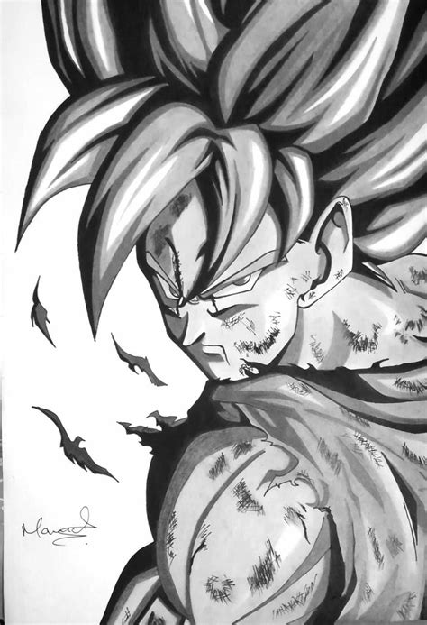Goku Drawn By Meshading Version Credits To Original Artist For
