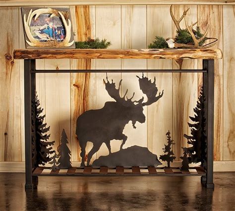 Metal Moose Scene Sofa Table Log Home Decorating Log Cabin Decor