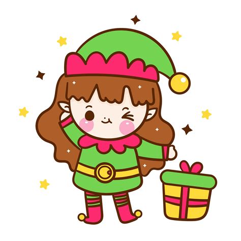 Cute Elf Girl Cartoon Santa Cartoon Christmas Character Kawaii X Mas
