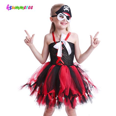 Girls Halloween Pirate Tutu Dress With Pirate Meshes Mask Children