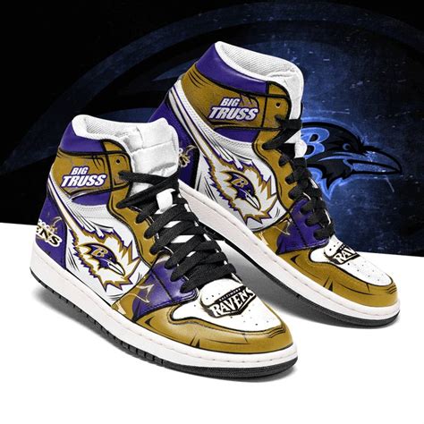 Nfl Baltimore Ravens Gold Purple Air Jordan 1 High Sneakers