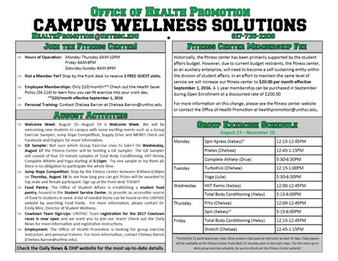 Campus Wellness Programs August 2016 Office Of Health Promotion
