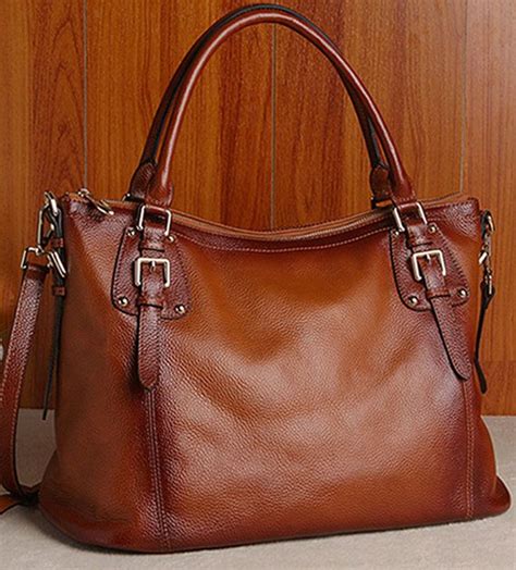 Womens Brown Real Leather Purse Genuine Leather Handbag Shoulder Bag