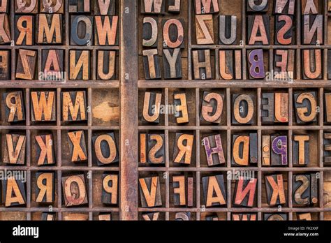 Vintage Letterpress Wood Type Printing Blocks In A Grunge Typesetter