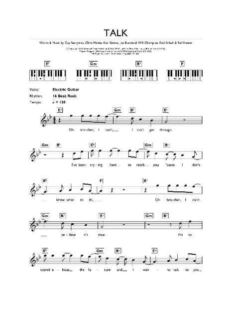 Talk Sheet Music Coldplay Piano Chordslyrics