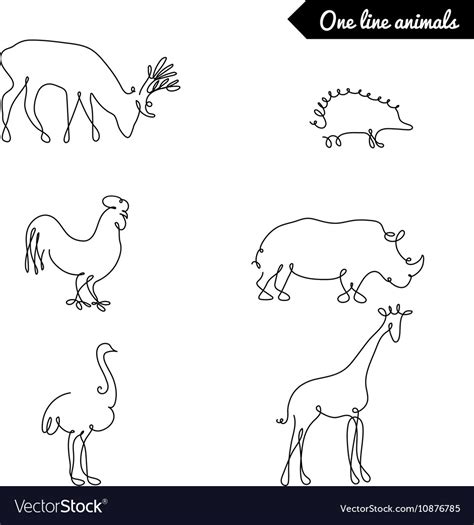 One Line Animals Set Logos Stock Royalty Free Vector Image