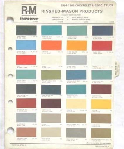 1964 1969 Chevrolet Gmc Truck R M Color Paint Chip Chart All Models
