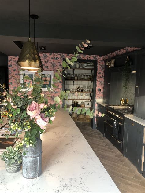 Grey kitchens are a popular choice because they are neutral enough to complement many colour add a marble backboard to continue the pattern across the kitchen. Pink and grey kitchen | Pink and grey kitchen, Pink ...