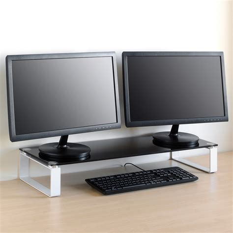 Large Double Monitor Riser Stand Pcimac Screen Tv Display Shelf Black