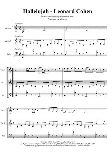 Hallelujah By Leonard Cohen Digital Sheet Music For Score And Parts Download Print A