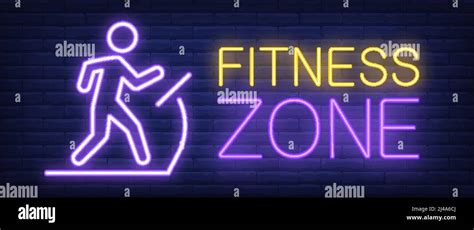 Fitness Zone Neon Sign Glowing Bar Lettering With Man On Treadmill On