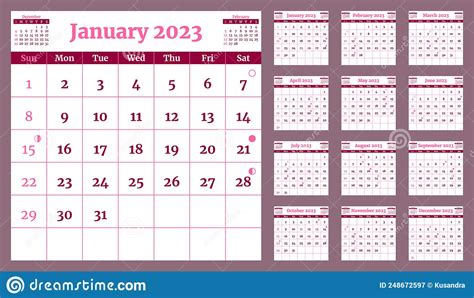 Plantilla De Calendario 2023 Con Fases De Luna La Semana Comienza El