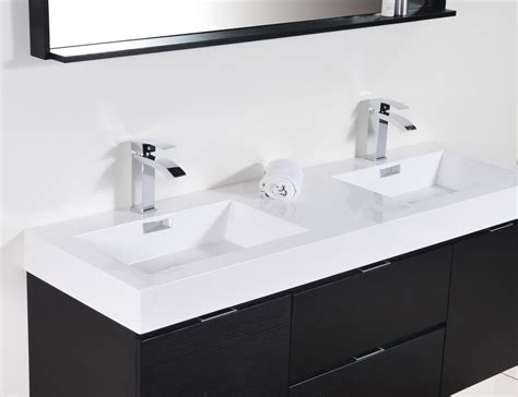 The twin sinks allow for privacy in a shared space, and the extensive storage allows for plenty of space for toiletries and other bathroom products. Bliss 60" Black Wall Mount Double Sink Modern Bathroom Vanity