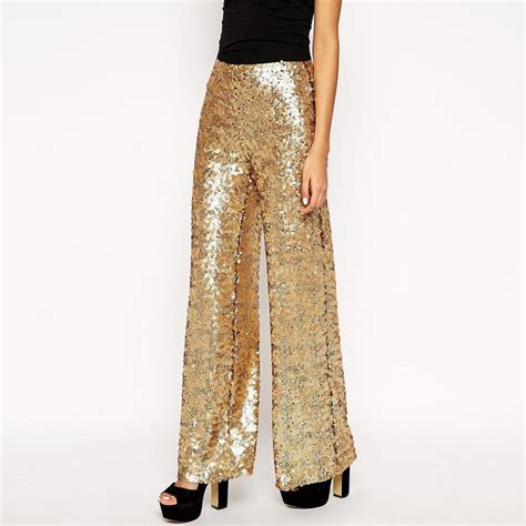 Vogue Street Women Trousers Plus Size Gold Paillette Sequined Women