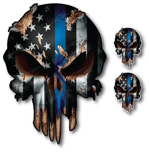 3x Thin Blue Line Punisher Skull Usa American Flag Sticker Etsy