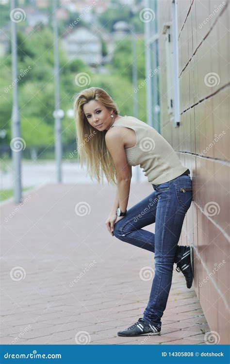 Woman Outdoor In Casual Fashion Clothes Royalty Free Stock Photos