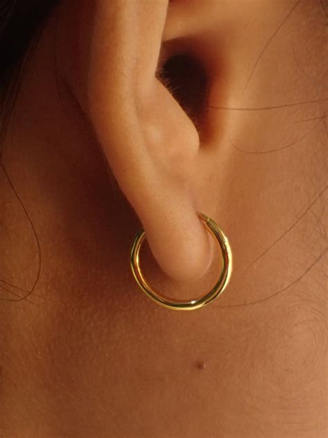 Solid Gold Thin Endless Hoops Mm Minimalist Hoop Earrings Etsy