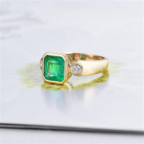 184 Ct Natural Green Emerald Bezel Setting Ring With 14k Etsy