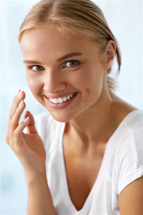 Beautiful Woman With Beauty Face Healthy White Teeth Smiling Stock