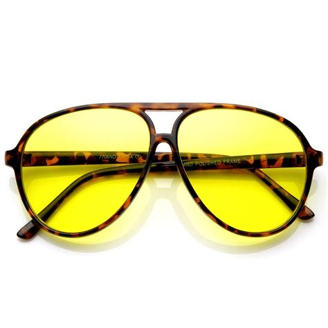 Retro 1980s Fashion Plastic Aviator Yellow Driving Lens Sunglasses