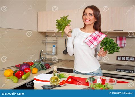 Kitchen Woman Making Salad Stock Image Image Of Housewife 38780885